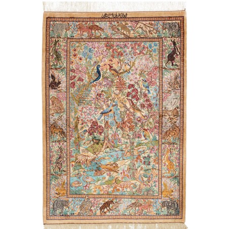 Tappeto Ghom seta Persia marrone bianco 78x116