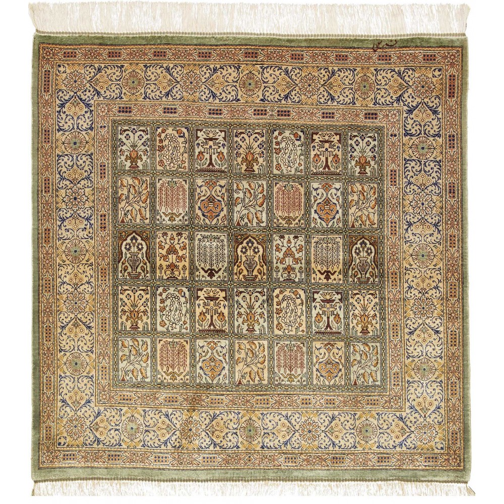 Tappeto Ghom seta Persia marrone beige 95x97 Tappeto Ghom seta Persia marrone beige 95x97
