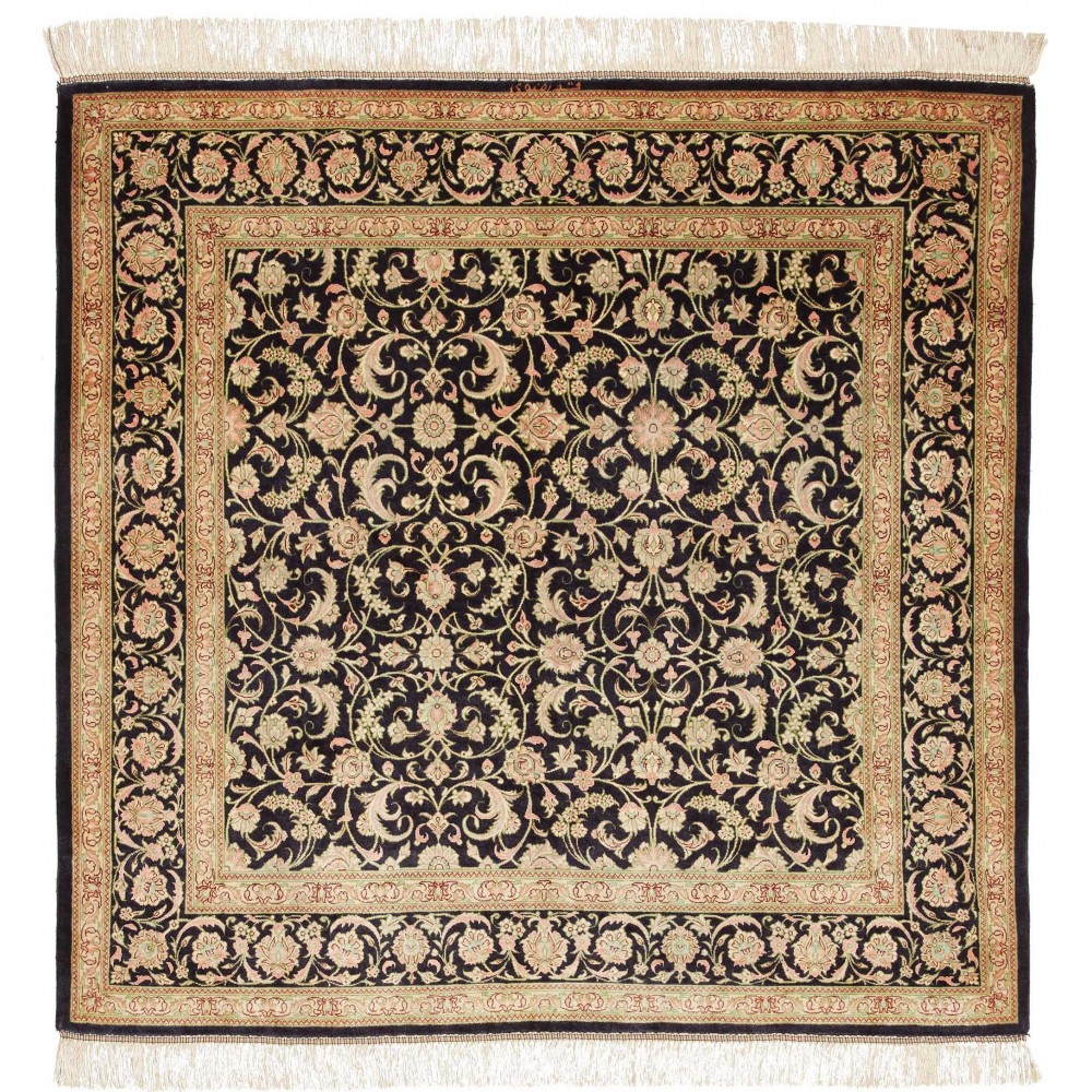 Tappeto Ghom seta Persia marrone beige 100x100 Tappeto Ghom seta Persia marrone beige 100x100