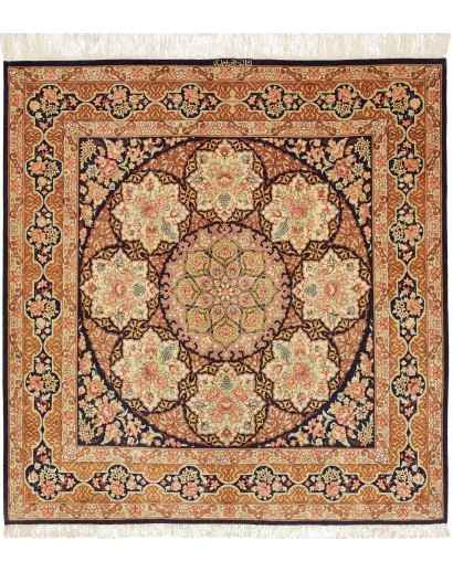 Tappeto Ghom seta Persia marrone bianco 97x102
