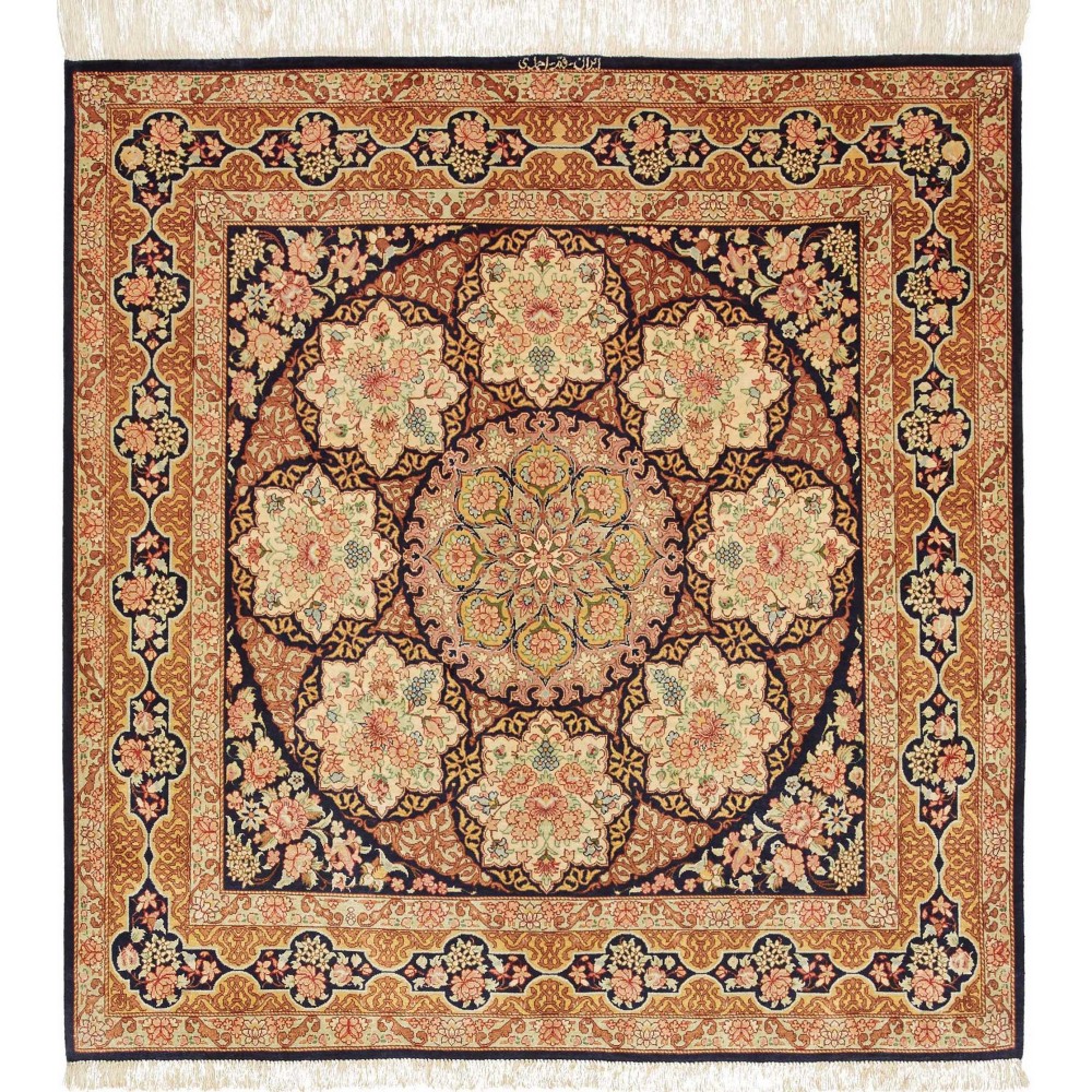 Tappeto Ghom seta Persia marrone bianco 97x102 Tappeto Ghom seta Persia marrone bianco 97x102
