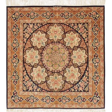 Tappeto Ghom seta Persia marrone bianco 97x102