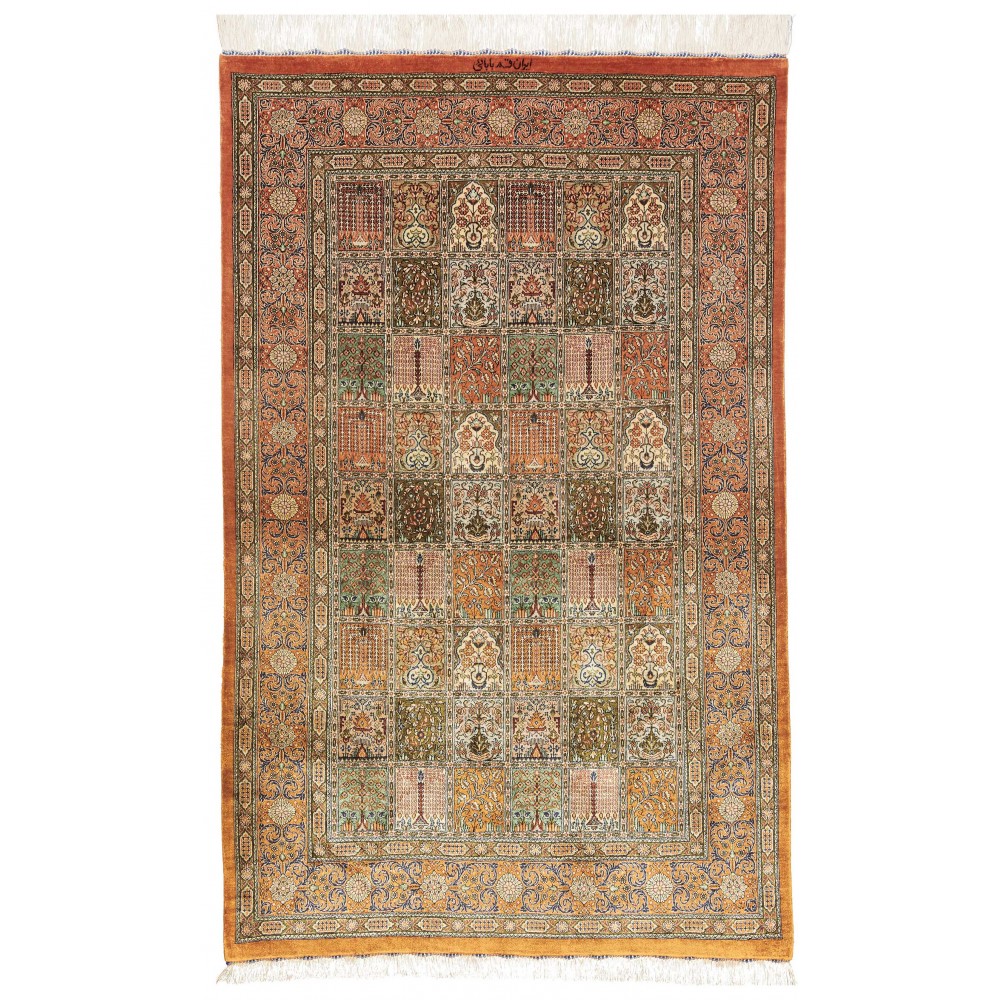 Tappeto Ghom seta Persia marrone 97x154 Tappeto Ghom seta Persia marrone 97x154