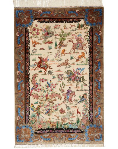Tappeto Ghom seta Persia beige bianco 100x150