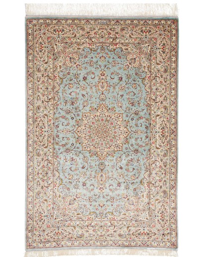 Tappeto Ghom seta Persia beige grigio 100x150
