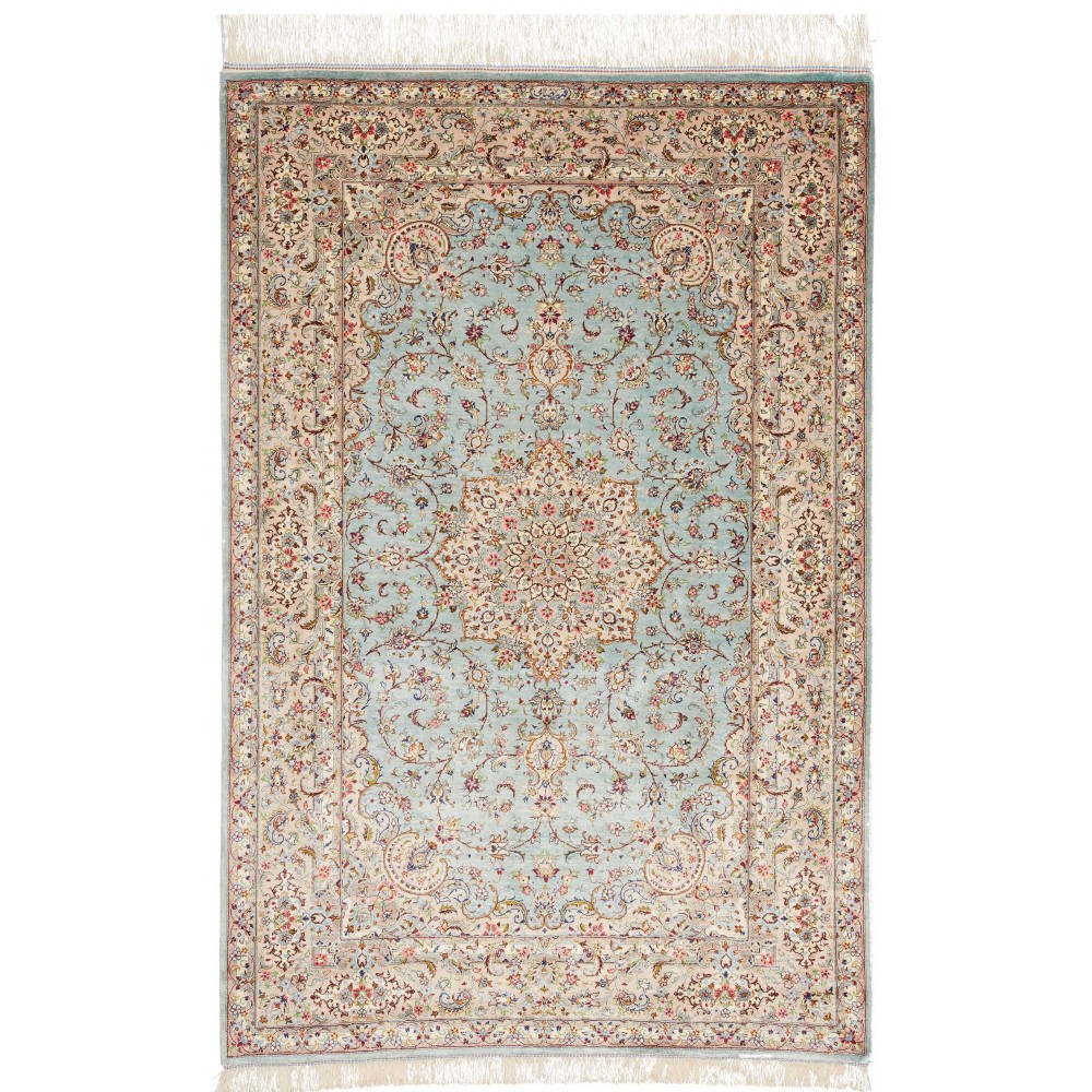 Tappeto Ghom seta Persia beige grigio 100x150 Tappeto Ghom seta Persia beige grigio 100x150