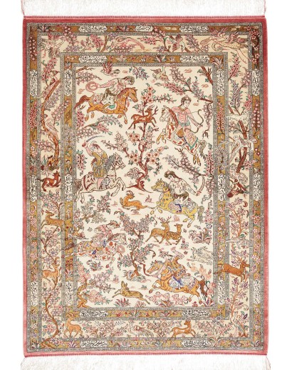 Tappeto Ghom seta Persia giallo marrone 100x142