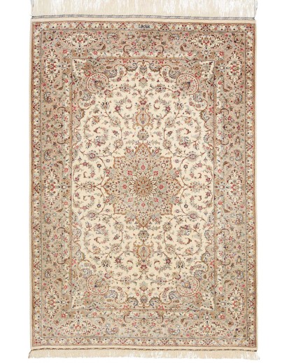 Tappeto Ghom seta Persia beige bianco 100x149