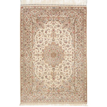 Tappeto Ghom seta Persia beige bianco 100x149