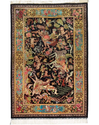 Tappeto Ghom seta Persia marrone blu 100x148