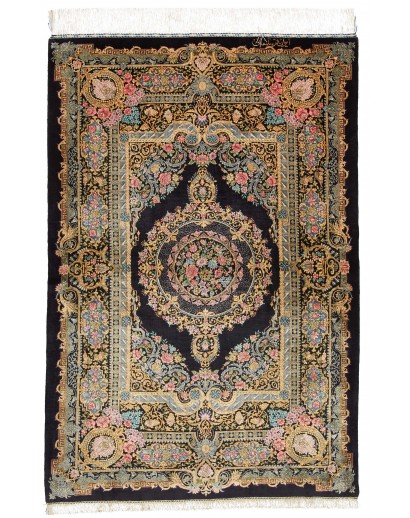 Tappeto Ghom seta Persia marrone azzurro 100x150