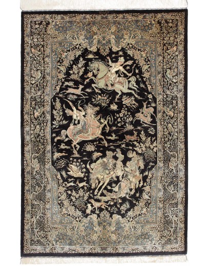 Tappeto Ghom seta Persia grigio bianco 137x202