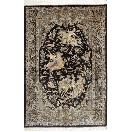 Tappeto Ghom seta Persia grigio bianco 137x202