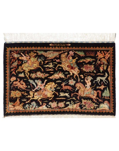 Tappeto Ghom seta Persia marrone arancione 90x59