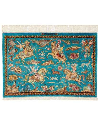 Tappeto Ghom seta Persia blu bianco 90x60