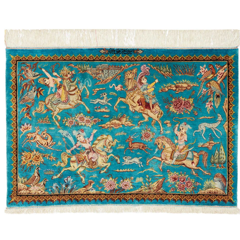 Tappeto Ghom seta Persia blu bianco 90x60 Tappeto Ghom seta Persia blu bianco 90x60
