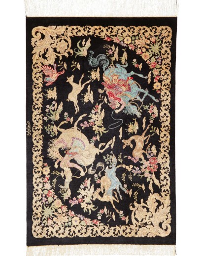 Tappeto Ghom seta Persia blu verde 60x91