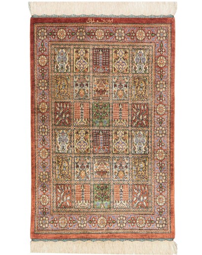 Tappeto Ghom seta Persia marrone bianco 58x90