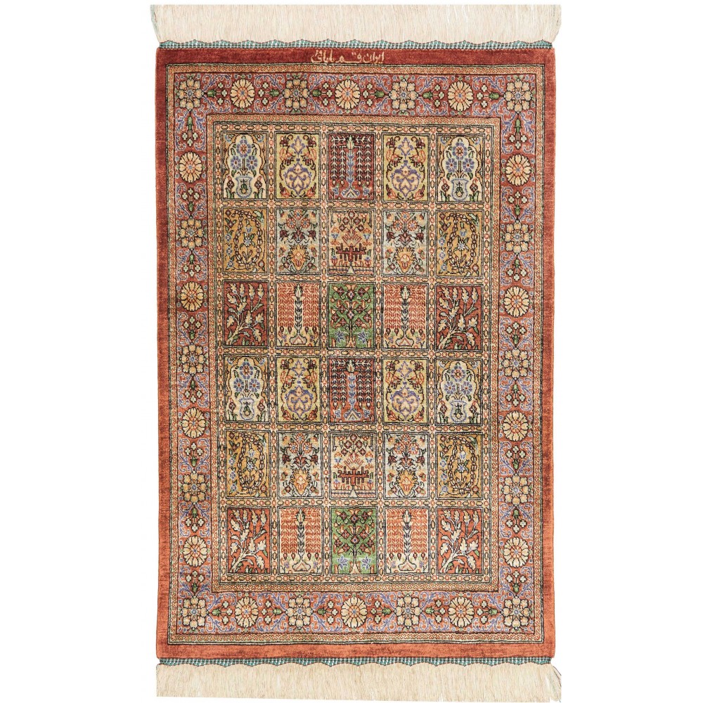 Tappeto Ghom seta Persia marrone bianco 58x90 Tappeto Ghom seta Persia marrone bianco 58x90