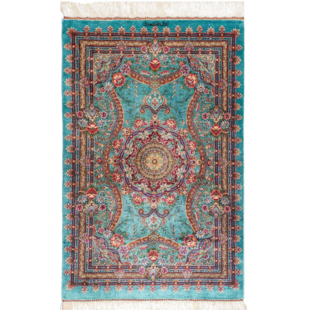 Tappeto Ghom seta Persia azzurro grigio 59x90 Tappeto Ghom seta Persia azzurro grigio 59x90