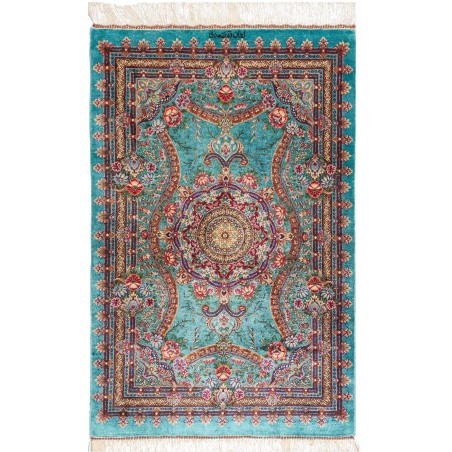 Tappeto Ghom seta Persia azzurro grigio 59x90