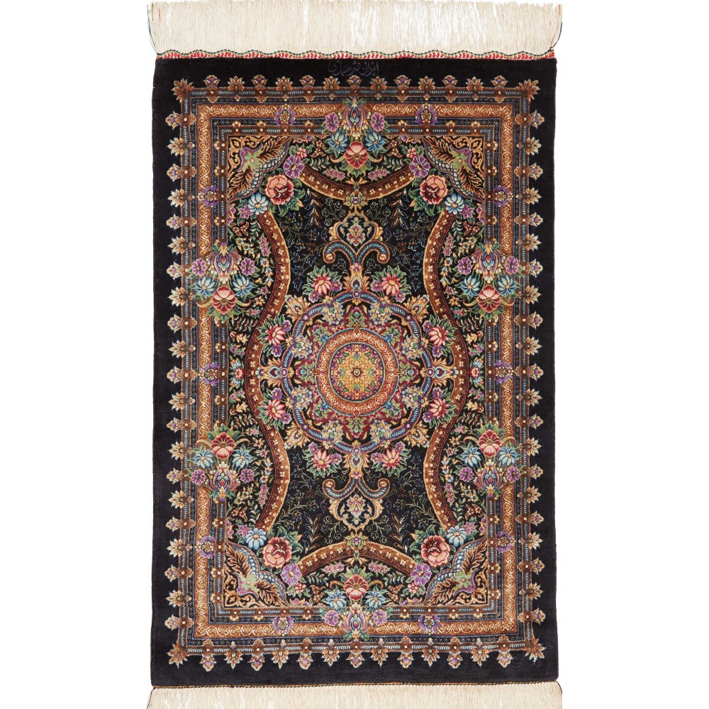 Tappeto Ghom seta Persia grigio azzurro 60x90 Tappeto Ghom seta Persia grigio azzurro 60x90