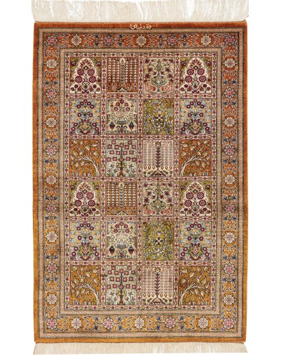 Tappeto Ghom seta Persia marrone bianco 60x90