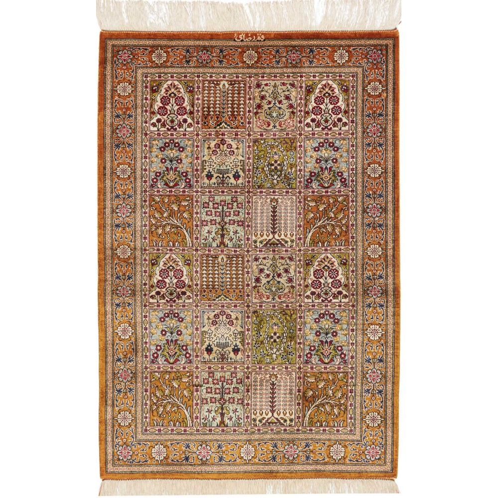 Tappeto Ghom seta Persia marrone bianco 60x90 Tappeto Ghom seta Persia marrone bianco 60x90