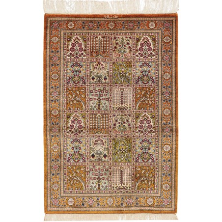 Tappeto Ghom seta Persia marrone bianco 60x90