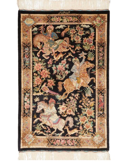Tappeto Ghom seta Persia marrone bianco 61x92