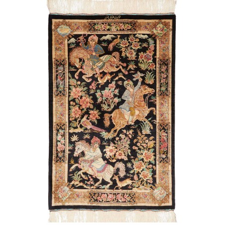 Tappeto Ghom seta Persia marrone bianco 61x92