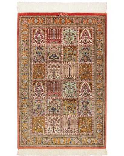 Tappeto Ghom seta Persia marrone grigio 58x90