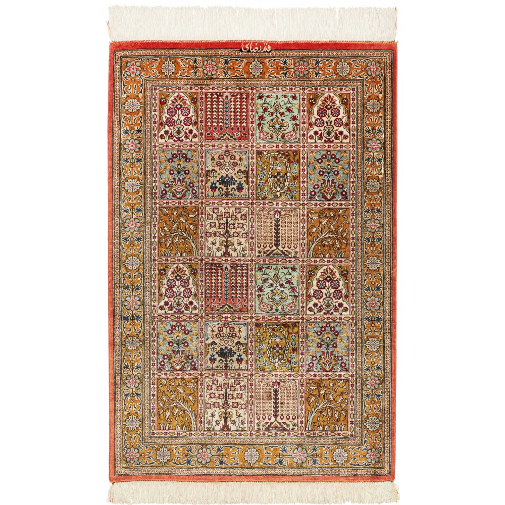 Tappeto Ghom seta Persia marrone grigio 58x90 Tappeto Ghom seta Persia marrone grigio 58x90