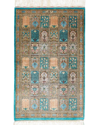 Tappeto Ghom seta Persia beige grigio 56x90