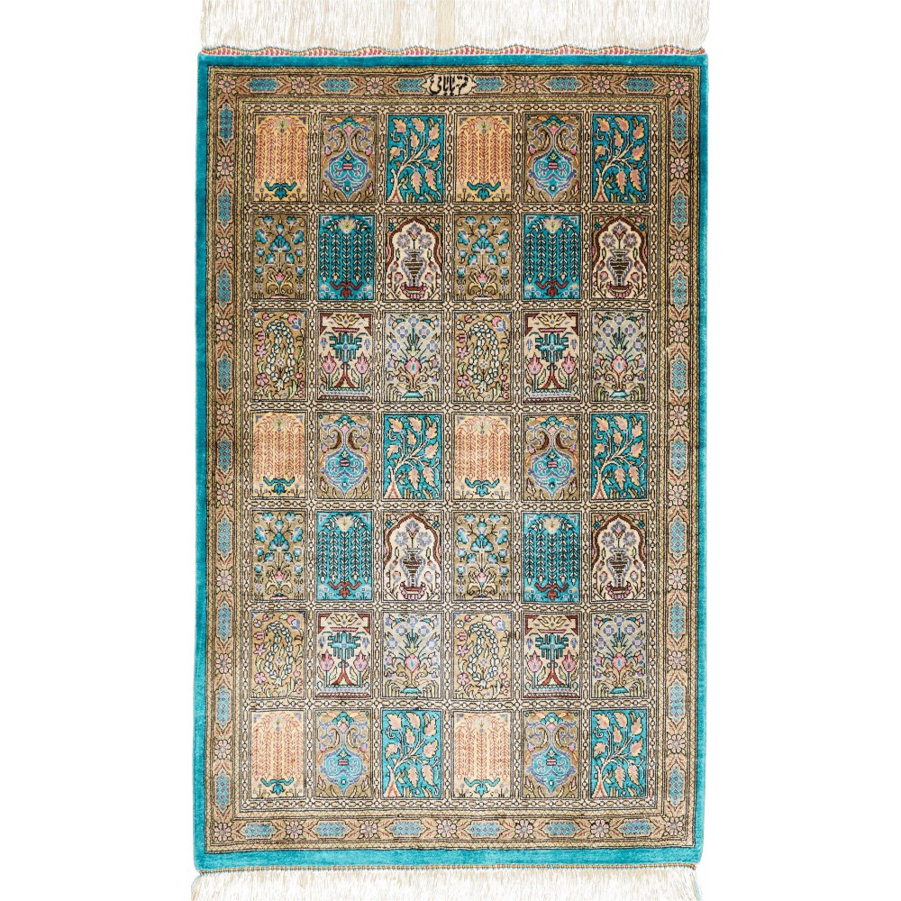 Tappeto Ghom seta Persia beige grigio 56x90 Tappeto Ghom seta Persia beige grigio 56x90