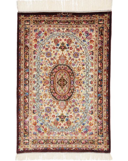 Tappeto Ghom seta Persia giallo marrone 61x90
