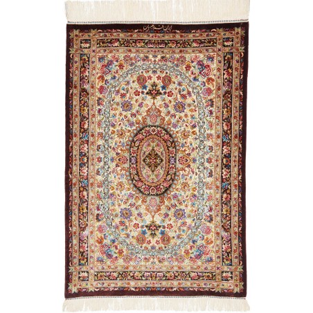 Tappeto Ghom seta Persia giallo marrone 61x90