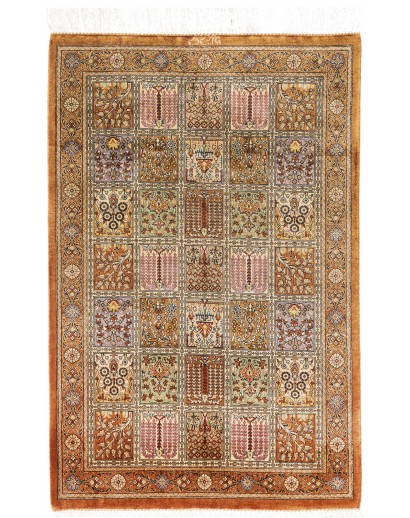 Tappeto Ghom seta Persia arancione bianco 59x90