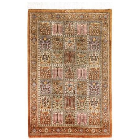 Tappeto Ghom seta Persia arancione bianco 59x90
