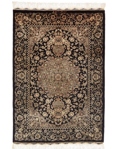 Tappeto Ghom seta Persia grigio bianco 60x89