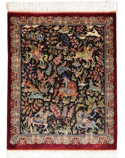Tappeto Ghom seta Persia grigio giallo 69x89