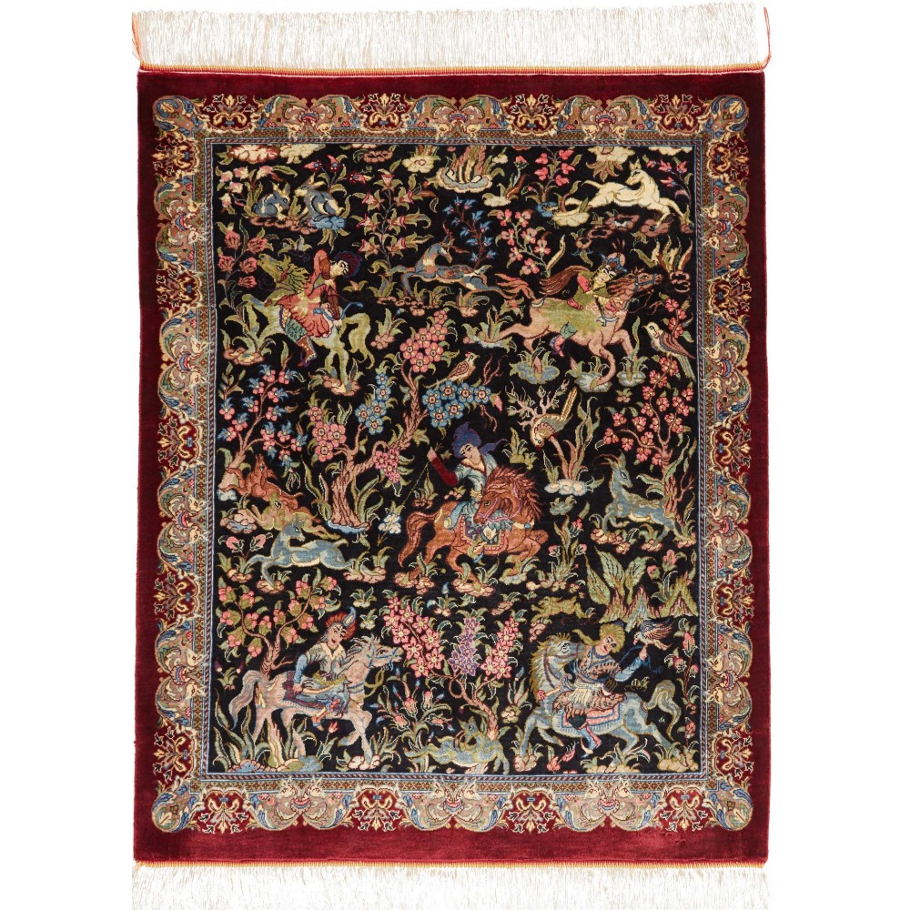 Tappeto Ghom seta Persia grigio giallo 69x89 Tappeto Ghom seta Persia grigio giallo 69x89