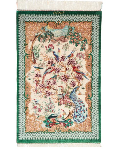 Tappeto Ghom seta Persia bianco grigio 59x90