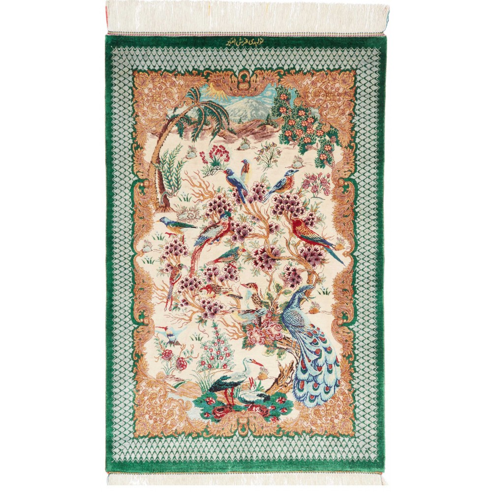 Tappeto Ghom seta Persia bianco grigio 59x90 Tappeto Ghom seta Persia bianco grigio 59x90