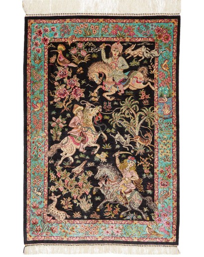 Tappeto Ghom seta Persia marrone grigio 62x90