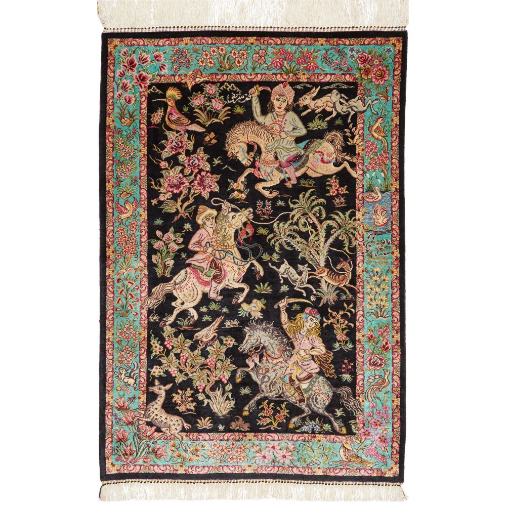 Tappeto Ghom seta Persia marrone grigio 62x90 Tappeto Ghom seta Persia marrone grigio 62x90