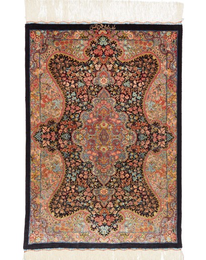 Tappeto Ghom seta Persia marrone arancione 60x87