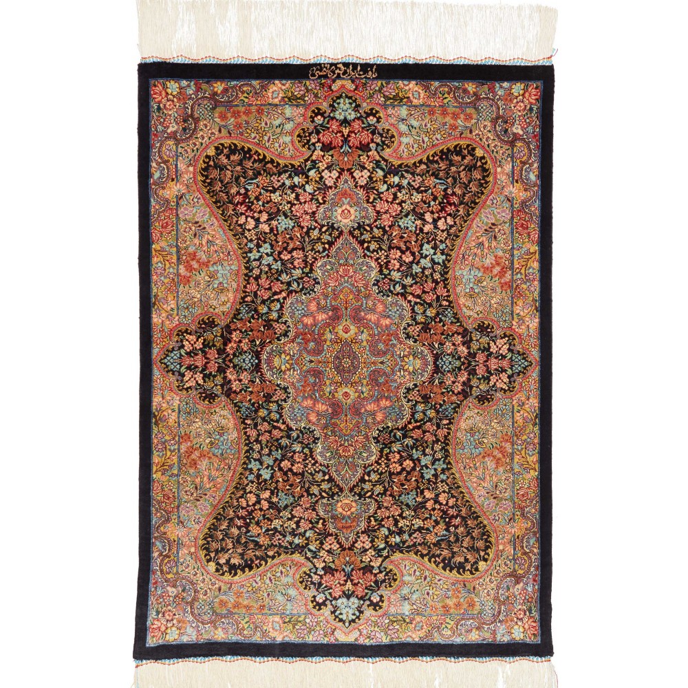 Tappeto Ghom seta Persia marrone arancione 60x87 Tappeto Ghom seta Persia marrone arancione 60x87