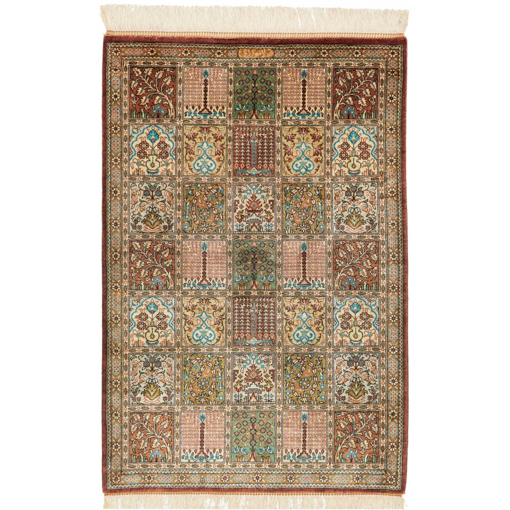 Tappeto Ghom seta Persia marrone bianco 60x90 Tappeto Ghom seta Persia marrone bianco 60x90