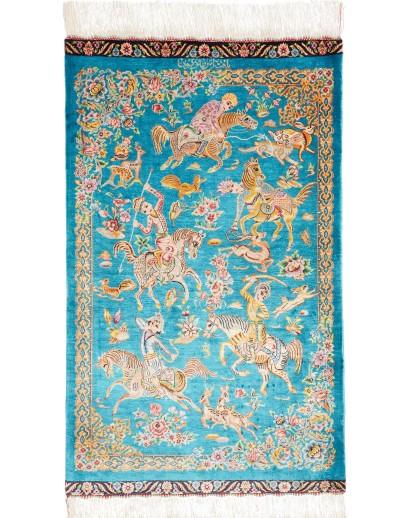 Tappeto Ghom seta Persia beige azzurro 59x96